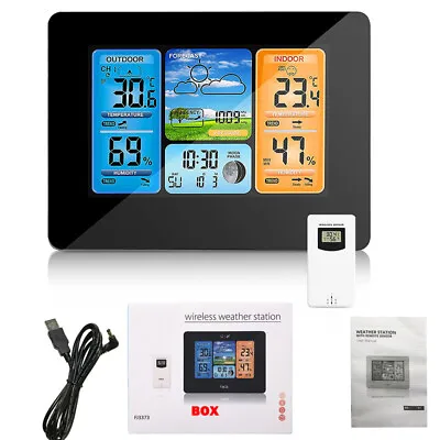 Wireless Weather Forecast Station Clock Indoor Outdoor Thermometer Hygrometer UK • £25.99