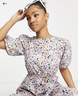 $15 • Buy ASOS Influence Puff-sleeved Tiered Midi Floral Cotton Dress Size 8