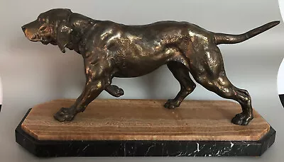 Bronze Gold Gilt SETTER Hunting Dog Pointer Dog Sculpture Marble Base 135 In 9 • $249.99