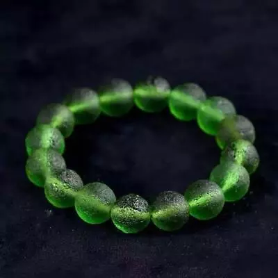 Green Moldavite Czech Meteorite Bracelet Rough 8mm Energy Stone Jewelry Gift • $7.70