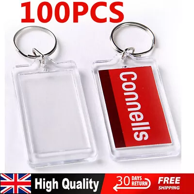 100x CLEAR ACRYLIC PLASTIC BLANK PHOTO KEYRINGS Passport INSERT UK • £10.58