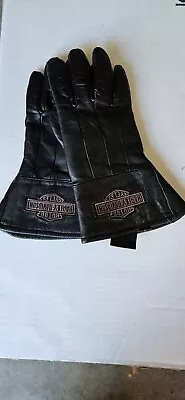Harley Davidson Men's Gloves Small Black Leather Thick Gauntlet Vintage • $29.95