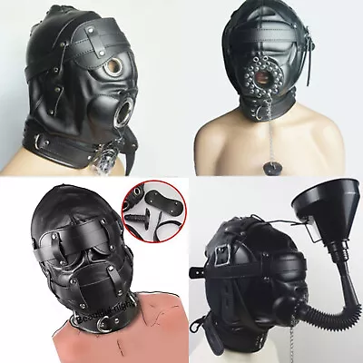 Open Mouth PU Leather Head Harness Irrigation Funnel Hood Headgear Bondage BDSM • $44.99