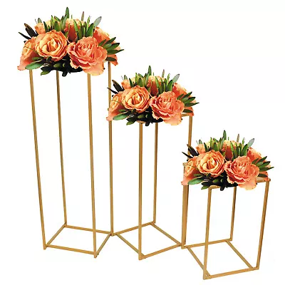 Gold Wedding Flower Stand Plating Floral Decor Vase Floor Column Stand Sets Of 3 • $42.30