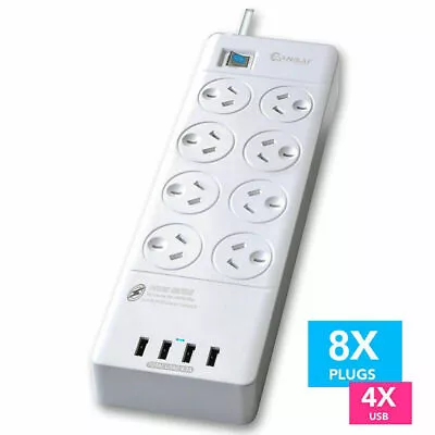 8 Way Sansai Power Board Outlets Socket 4 USB Charging Charger Ports With Surge • $36.99