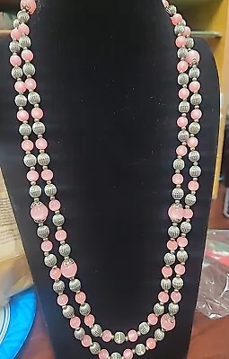 Vintage Coro Necklace Pink Lucite Beaded Silvertone Wrap Around Signed  • $14