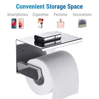 £16.99 • Buy Toilet Roll Holder Wall Mounted With Mobile Phone Storage Bathroom Shelf New