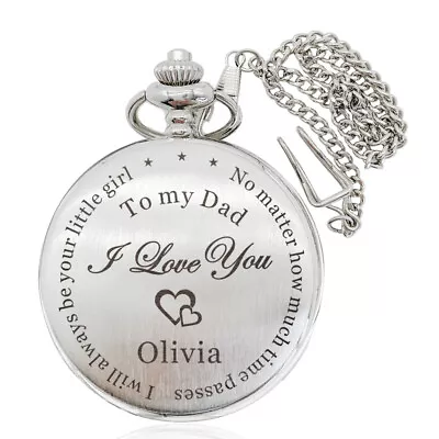 Personalised Engraved Pocket Watch Gift For Dad Son Husband Birthday Fathers Day • £9.99