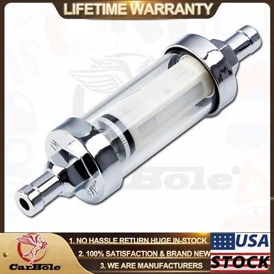 Universal Gas Fuel Filter ​Clearview Glass Inline ​Chrome Plated 9747 5/16 Inch • $9.99