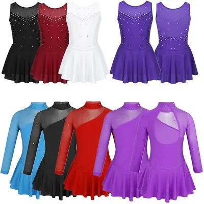 Kids Girls Figure Ice Skating Dress Ballet Dance Leotard Costume Roller Skating • £13.75