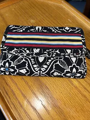 Vera Bradley Barcelona Trifold Wallet Black And White Floral With Color Stripes • $10.95