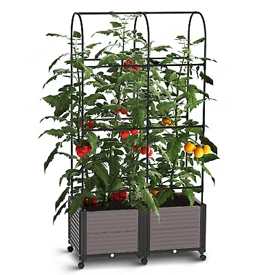 Raised Garden Bed Planter Box W/ Trellis For Climbing Vegetables Plants + Wheels • $78.99