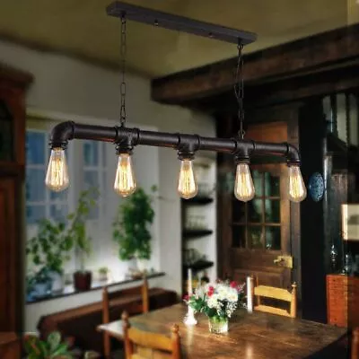 Vintage Industrial 5Way Steampunk Retro Pipe Light Hanging Ceiling Pendant Light • £49.89