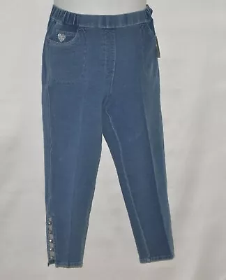 Quacker Factory DreamJeannes Ladder Hem Cropped Pants With Bling Size 1X Denim • $15.39