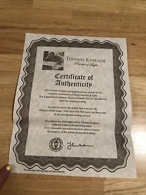 Certificate For Thomas Kinkade Library Prints Vintage Home Interiors & Gifts • $9.99