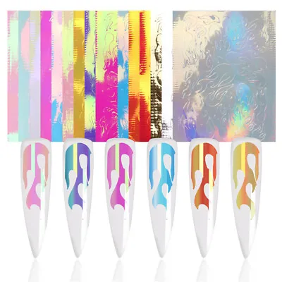 £3.99 • Buy Nail Art Stickers Decals Fire Flame Nail Vinyls Stickers Glitter Laser 16 Colors