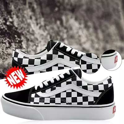 Vans Off The Wall Old Skool Ladies Platform Shoes Checkerboard Trainers UK • £24.99