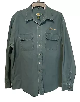 Cabela's Shirt Jacket Mens XL Green Heavy Cotton Embroidered Pockets • $25