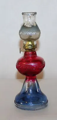 Miniature Greek Key Oil Lamp Red White Blue Original Parts Collectible Oil Lamp • $88