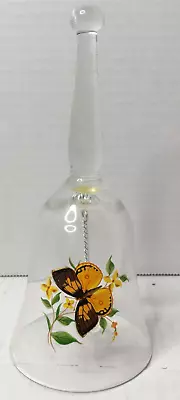 West Virginia Glass Clear Bell With Butterfly And Flower 6” Hand Crafted Vintage • $7.10