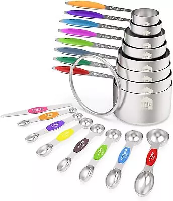 Measuring Cups Magnetic Measuring Spoons Set Stainless Steel 16 Piece Set • $69.99