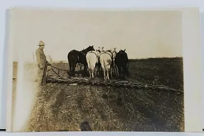 RPPC Farmer With Unique Handmade Horse Drawn Wooden Plow Real Photo Postcard L4 • $33.95