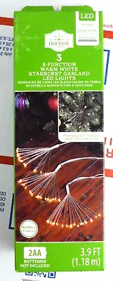 Holiday Time 3 Starburst Garland 8-Function Warm White LED Christmas Lights NEW • $13.40