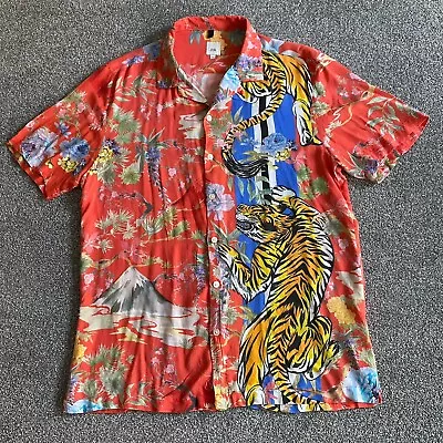 River Island Hawaiian Shirt Mens Medium Chinese Tiger Mountain Floral Graphic SS • £17.90