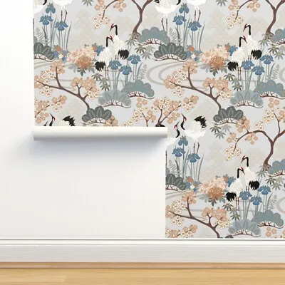 £212.11 • Buy Wallpaper Roll Japanese Garden Light Grey Asian Floral Birds 24in X 27ft