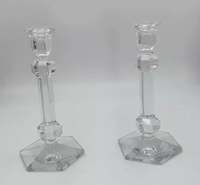 $119 • Buy Vintage Pair Val St. Lambert Candlesticks Elysee Crystal  Watermark