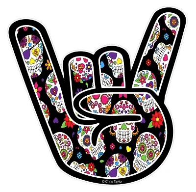 Rock On Hand Shaka Surf Design & Mexican Sugar Skull Pattern Car Sticker Decal • £2.83