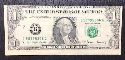 ERROR 1977A $1 Chicago Major Misstrike Off Center Currency!  Can See 2nd Note! • $20.50