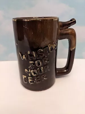 Vintage Ceramic Whistle For Your Beer Wet Your Whistle 5  Brown Mug Embossed • $6.99