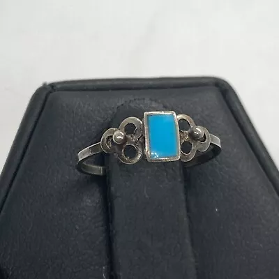 Vintage Dainty Turquoise Pinky / Child's Ring Size 3.75 Sterling 925 Silver 0.6g • $14.99