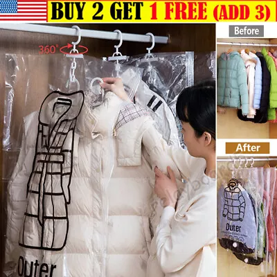 $9.99 • Buy Vacuum Compression Bag Clothing Hook Hanging Clothing Storage Organizing Bags US