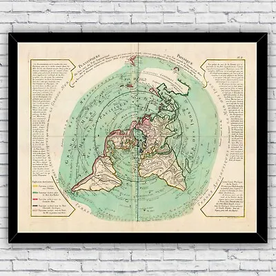 Flat Earth World Map 1700s Polar Projections Art Print - Size And Frame Options • $39.90