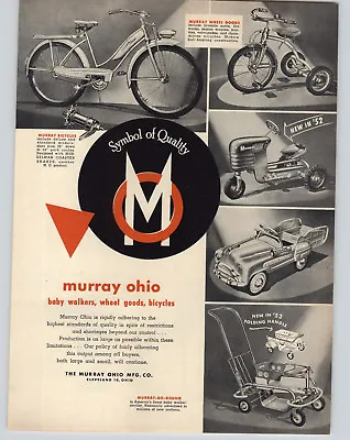1952 PAPER AD Murray Ohio Trac Farm Tractor Pedal Car Station Wagon Bicycle • $14.97