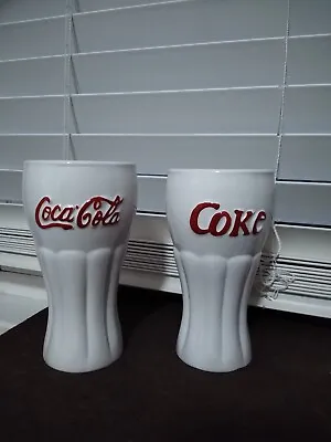 Coca-Cola Vintage Collectable White & Red Antique Drinking Glasses - Set Of 2 • $12