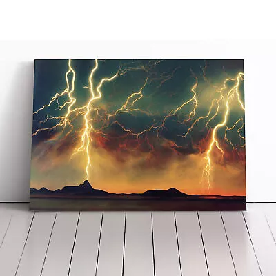 Lightning Storm Landscape Canvas Wall Art Print Framed Picture Decor Living Room • £24.95