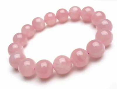 10mm Madagascar Pink Rose Quartz Crystal Round Gemstone Stretch Bracelet  • $2.69