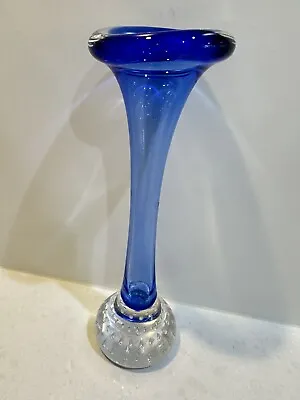 Vintage Aseda Cobalt Blue Jack In The Pulpit Control Bubble Base Vase - Sweden • $45