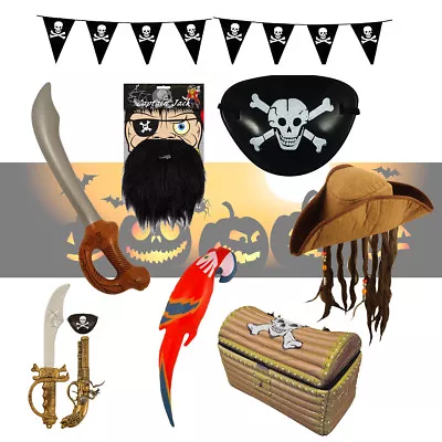 Deluxe Pirate Fancy Dress Accessories Lot Eye Patch Reusable Plastic Sword Beard • £9.24