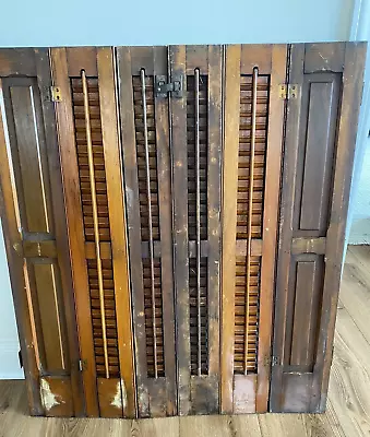 Vtg Pair Rustic Wood Louver Window Shutters Salvage Wooden Trifold 40 H X 35.5 W • $149.99