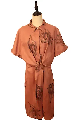 Basque Size 16P Taupe Black Botanical Floral Linen Fit & Flare Tie Belt Dress • $69.95