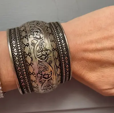 Moroccan Berber Silver Nickel Cuff Bracelet • $100