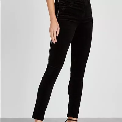 J Brand Maria  High Rise Skinny  Velour Rhinstone Embelished Jeans Black Size 26 • $59