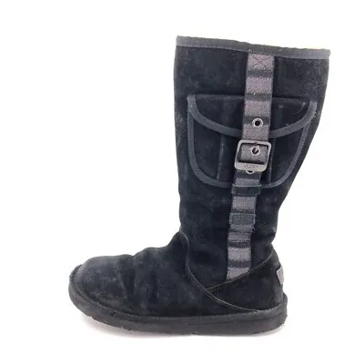 UGG Utility Cargo Pocket Winter Boots Womens Size 8 Black Leather Sheepskin Zip • $59