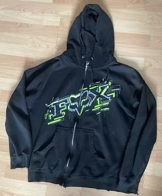 VTG Y2K Fox Racing Men's Size Large Long Sleeve Full Zip Graphic Hoodie Black • $23.23