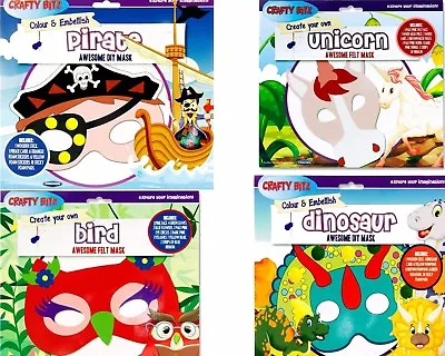 Kids Mask Making Kit- Children's Animals-Princess Colour Decorate Embellish Mask • £4.49
