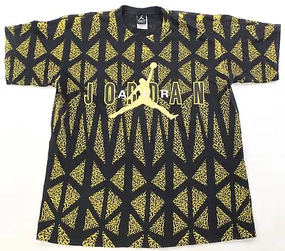 Rare VTG JORDAN Air Jumpman Spell Out All Over Print T Shirt 2000s Black Yellow • $29.99